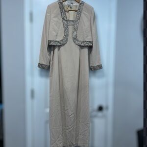 Jovani 2PC Formal Tan Sleeveless Gown w/Beaded Neck & Matching Jacket Size 16